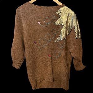 Vintage brown sweater with detailed appliqué